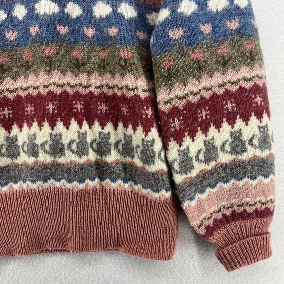 MOUSSIE Sweater 38 CatsWool Blend 70s Susan Brisol Jacquard Floral Jumper VTG HK - Picture 7 of 14